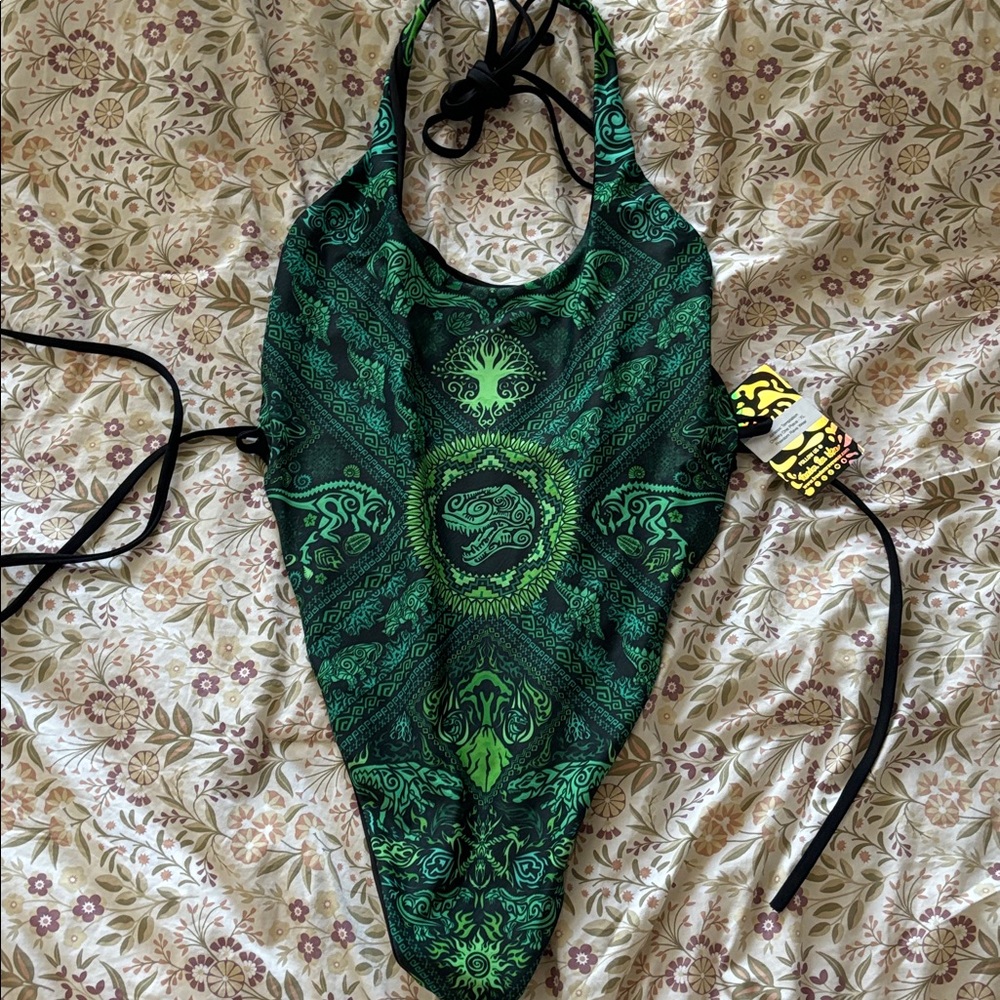 NWT Freedom Rave Wear Jurassic Temptation Green Cheeky Bodysuit